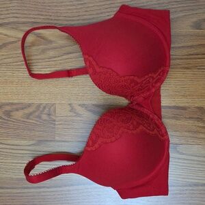 Victoria's Secret Body By Victoria Perfect Shape Lace Trim Push-Up Bra Red/34D
